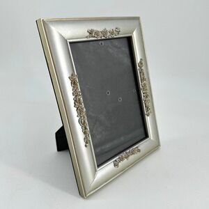 Silver Tone Ornate Floral Rose Picture Frame Tabletop Wall Mount 5x7 Style